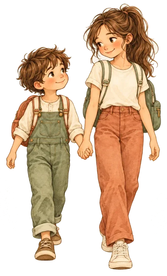 Niños caminando de la mano