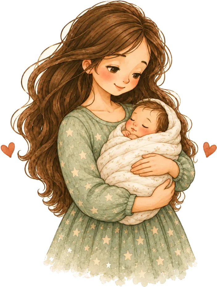 Mamá con su bebé recién nacido en brazos
